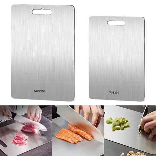 25 * 15cm Titan Schneidebrett, Titanium Cutting Board Rostfreies Edelstahl Doppelseitiges Schneidbrett Küche Cutting Board für Fleisch,Obst,Gemüse (34 * 23CM-304) von Billowvolve