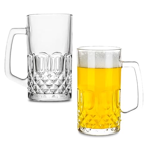 2PCS 0.5L Glas Maßkrug Bierkrug mit Henkel Bierglas Spülmaschinenfest Perfekt Geeignet, Halber Liter Geeicht für Partys, Bars, Restaurants, Bierfeste von Billowvolve