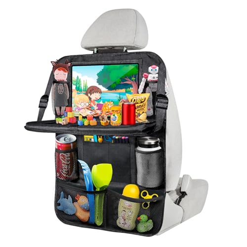 1 Stück Rückenlehnenschutz Auto Kinder mit 10 Zoll Tablet-Tasche, 600D Oxford Stoff Wasserdicht Autositz Rücksitz Organizer Autositzschoner Rückenlehne mit Klapptisch, Tablet Tasche und Viele Taschen von BillyBath