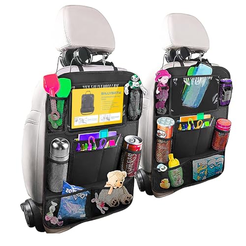 Carehabi Rückenlehnenschutz Auto Kinder mit 10 Zoll iPad/Tablet-Tasche, 600D Oxford Stoff Wasserdicht Autositz Rücksitz Organizer Autositzschoner Rückenlehne, Schwarz, 2 Stück von BillyBath