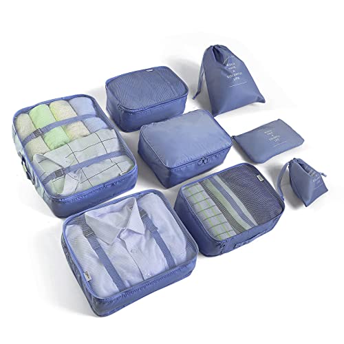 BillyBath Koffer Organizer set, Packing Cubes Kleidertaschen Schuhbeutel Reiseorganizer Packwürfel Kosmetik Travel Organizer Packtaschen für Koffer (8 teilig, Navy) von BillyBath