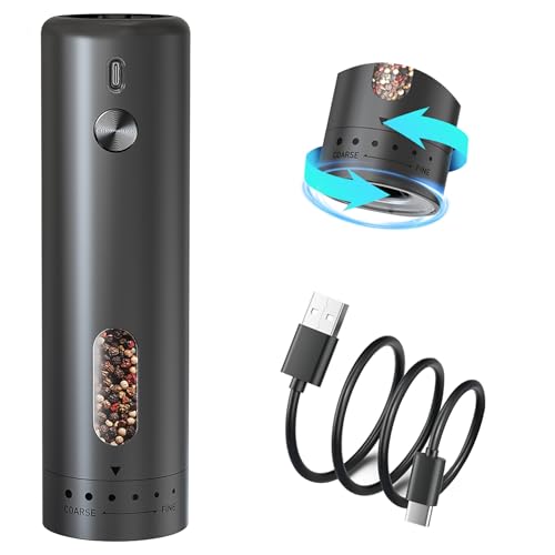 BillyBath Salz und Pfeffermühlen Elektrisch,Pfeffermühle Elektrische, 110 ml großes Fassungsvermögen, 5 Stufen externe Zahnradeinstellung mit Bürste und Sichtfenster von BillyBath