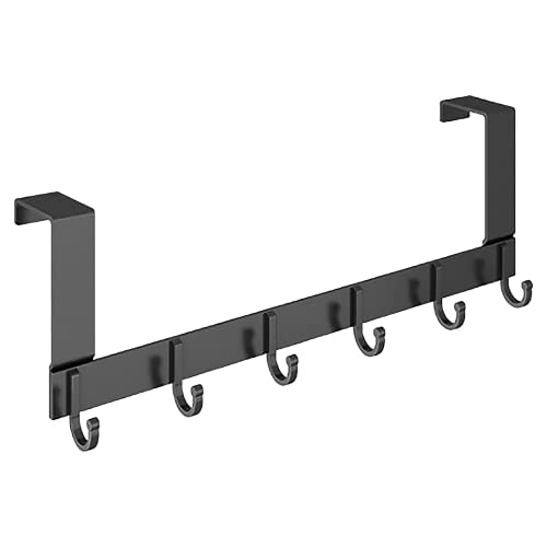 BillyBath Türhaken Aluminium mit 6 Haken Ohne Bohren - Türgarderobe zum Einhängen Kleiderhaken Garderobenhaken Türhakenleiste Handtuchhalter Tür Door Hooks, 333, Schwarz von BillyBath