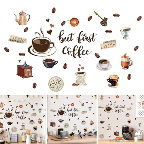 Biluer Kaffee Wandaufkleber,2PCS Wandtattoo Coffee Kaffeebohnen Wandaufkleber Braun DIY Wandsticker Küche für Küche Esszimmer Wohnzimmer Restaurant Büro Cafés Wanddeko von Biluer