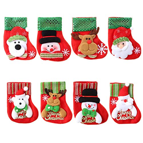 Biluer Weihnachtsstrumpf Set, 8 Stück Weihnachtsstrümpfe Mini Nikolausstrumpf zum Befüllen Weihnachtsbaum Socken Weihnachtsstrumpf Geschenktüte zum Befüllen und Aufhängen Weihnachtsdeko 16 * 12cm von Biluer