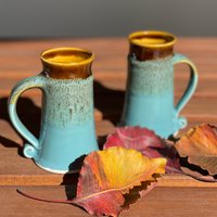 Handgemachte Blue & Brown Keramiktasse Einzigartiges Likör-Schnapsglas von BilyanaArtCeramic