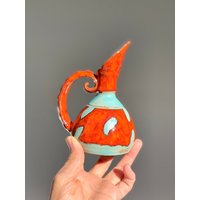 Handgemachter Keramikkrug Orange Mit Grünen Regentropfen, Kleinste Schale von BilyanaArtCeramic