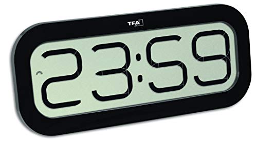TFA Dostmann Bim Bam Funk-Wanduhr, 60.4514.01, Stundensignal mit 5 verschiedenen Klängen, auch als Tischuhr oder Wecker geeignet, Lautstärke einstellbar, großes Display, 24-Stunden-Anzeige, schwarz von TFA Dostmann