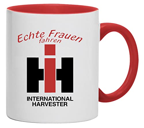 Tasse Echte Frauen Fahren IHC International Harvester | Kaffeebecher Keramik 280 ml | weiß/rot von Bimaxx