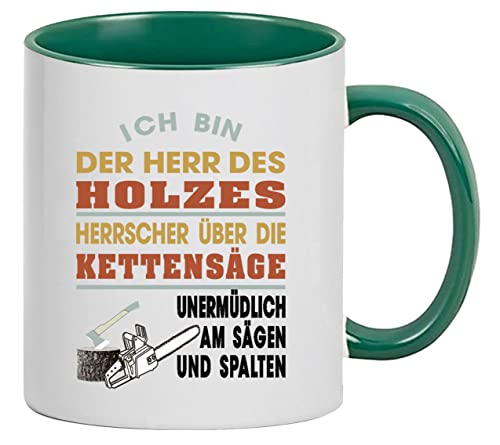 Bimaxx® Tasse | Herr des Holzes, Herrscher der Kettensäge | weiß/grün von Bimaxx