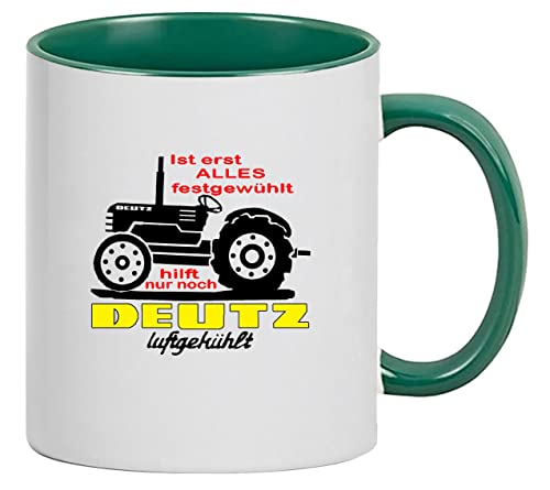 Tasse Ist erst Alles festgewühlt, hilft nur noch Deutz Luftgekühlt | Keramik. 280 ml | weiß/grün von Bimaxx