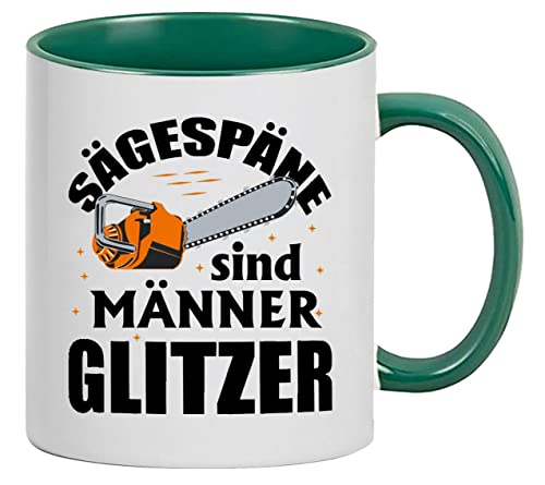 Bimaxx® Tasse | Sägespäne sind Männerglitzer | Keramik, 280 ml | weiß/grün von Bimaxx