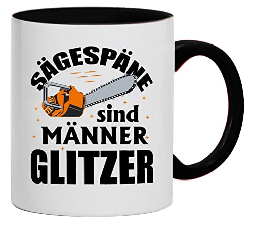 Bimaxx® Tasse | Sägespäne sind Männerglitzer | Keramik, 280 ml | weiß/schwarz von Bimaxx