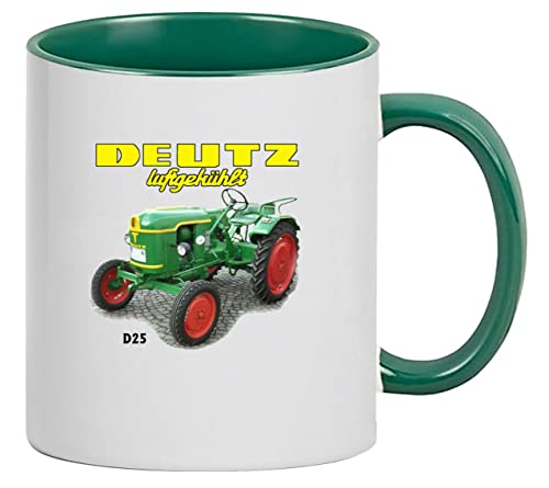 Deutz Luftgekühlt D 25 Tasse Kaffeebecher Keramik, 330 ml Inhalt | Weiß/Grün von Bimaxx