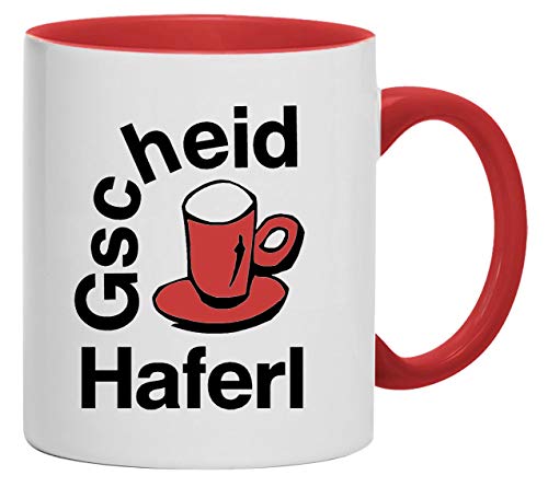 Gscheidhaferl Tasse Kaffeebecher | Kermaik, 330 ml | Weiß/Rot von Bimaxx