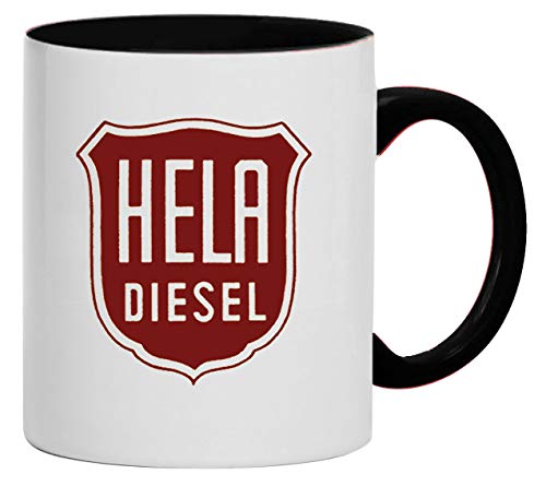 Hela Diesel - Hermann Lanz Aulendorf Kaffee-Tasse Kaffeebecher | Keramik, 330 ml | Weiß/Schwarz von Bimaxx