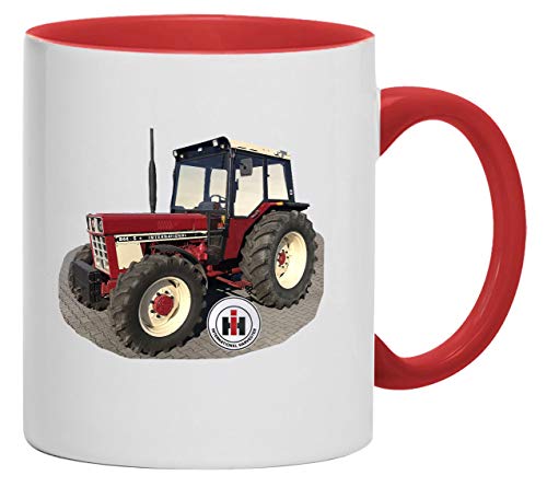 IHC Harvester 844-S Traktor Abbildung Tasse Kaffeebecher Keramik, 330 ml Inhalt | Weiß/Rot von Bimaxx