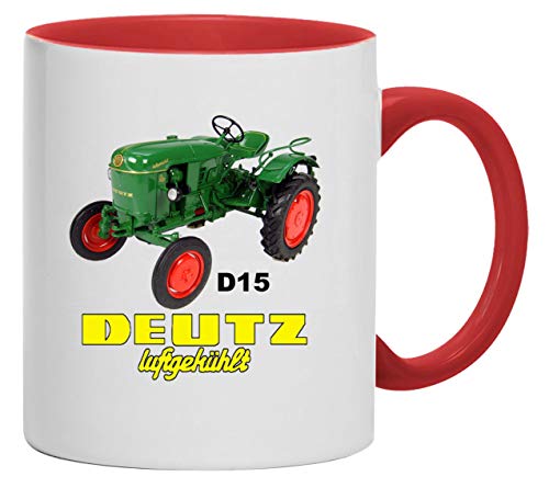 Deutz Luftgekühlt D 15 Tasse Kaffeebecher Keramik, 330 ml Inhalt | Weiß/Rot von Bimaxx