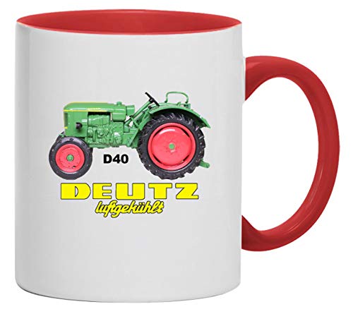 Deutz Luftgekühlt D 40 Tasse Kaffeebecher Keramik, 330 ml Inhalt | Weiß/Rot von Bimaxx