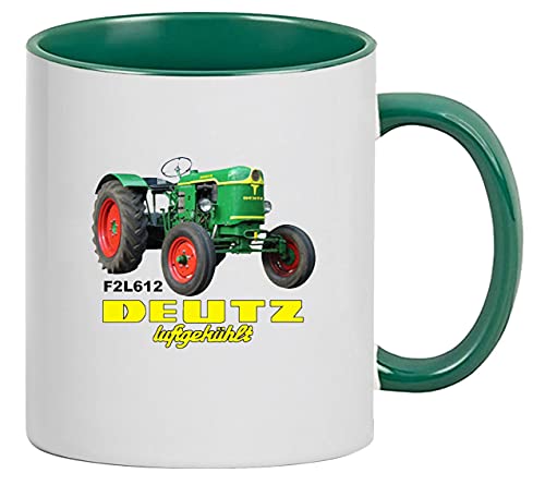 Deutz Luftgekühlt Abbildung Typ D F2L612 Tasse Kaffeebecher Keramik, 330 ml Inhalt | Weiß/Grün von Bimaxx