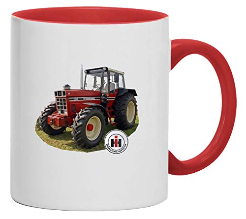 Oldtimer Tasse IHC 1255 Int. Harvester Traktor Abbildung Kaffeebecher Keramik, 330 ml Inhalt | Weiß/Rot von Bimaxx