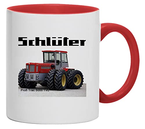 Tasse Schlüter - Profi Trac 5000 TVL | Kaffeebecher Keramik 280 ml | Weiß/Rot von Bimaxx