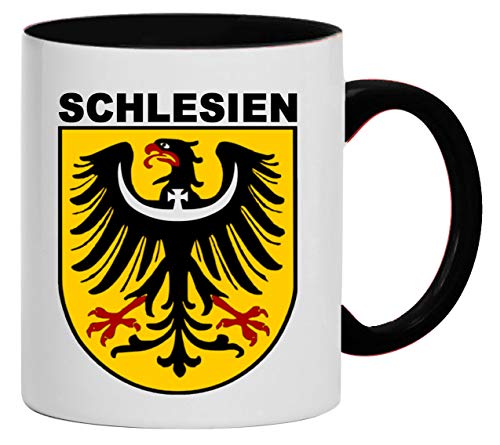 Wappen Schlesien Tasse Kaffeebecher Keramik, 330 ml Inhalt | Weiß/Schwarz von Bimaxx