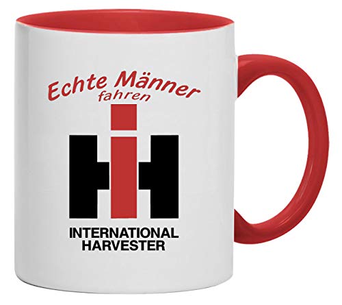 Echte Männer fahren IHC International Harvester Tasse Kaffeebecher Keramik, 330 ml Inhalt | Weiß/Rot von Bimaxx