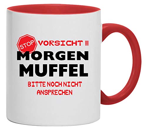 Vorsicht Morgen-Muffel - Nicht ansprechen Tasse Kaffeebecher, Keramik, 330 ml | Weiß/Rot von Bimaxx