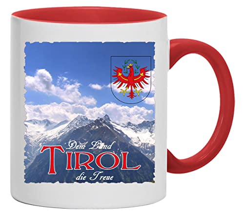 Dem Land Tirol die Treue Tasse Kaffeebecher, Keramik, 330 ml | Weiß/Rot von Bimaxx