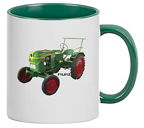 Deutz Luftgekühlt D F1L612 Tasse Kaffeebecher, Keramik, 330 ml | Weiß/Grün von Bimaxx