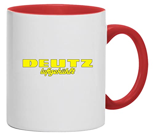 Deutz Luftgekühlt Tasse Kaffeebecher Keramik, 330 ml Inhalt | Weiß/Rot von Bimaxx