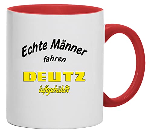 Echte Männer fahren Deutz Luftgekühlt Tasse Kaffeebecher, Keramik, 330 ml | Weiß/Rot von Bimaxx