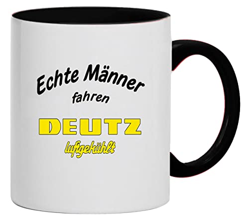 Echte Männer fahren Deutz Luftgekühlt Tasse Kaffeebecher, Keramik, 330 ml | Weiß/Schwarz von Bimaxx