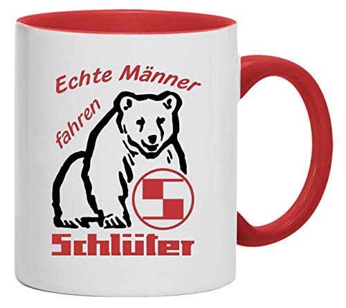 Echte Männer fahren Schlüter Tasse Kaffeebecher Keramik, 330 ml Inhalt | Weiß/Rot von Bimaxx