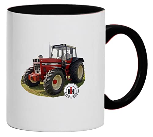 Oldtimer Tasse IHC 1255 Int. Harvester Traktor Abbildung Kaffeebecher Keramik, 330 ml Inhalt | Weiß/Schwarz von Bimaxx