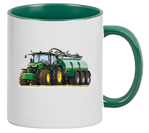 JD Traktor mit Güllewagen Kaffee-Tasse Haferl Pott Geschenk Kaffeebecher Keramik | 330 ml Inhalt | Weiß/Grün JD Traktor mit Güllewagen Kaffee-Tasse Haferl Pott Geschenk Kaffeebecher Keramik | 330 ml Inhalt | Weiß/Grün von Bimaxx