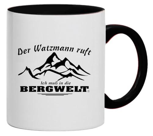 Kaffee-Tasse Der Watzmann ruft, Ich muß in die Bergwelt Haferl Pott Geschenk Kaffeebecher Keramik | 330 ml Inhalt | Weiß/Schwarz von Bimaxx