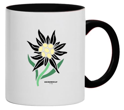 Kaffee-Tasse Edelweiss Bergwelt Haferl Pott Geschenk Kaffeebecher Keramik | 330 ml Inhalt | Weiß/Schwarz von Bimaxx