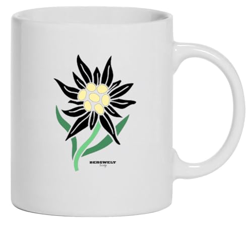 Kaffee-Tasse Edelweiss Bergwelt Haferl Pott Geschenk Kaffeebecher Keramik | 330 ml Inhalt | Weiß von Bimaxx