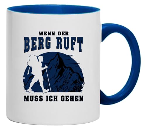 Kaffee-Tasse Wenn der Berg ruft muß ich gehen Bergwelt Haferl Pott Geschenk Kaffeebecher Keramik | 330 ml Inhalt | Weiß/Blau von Bimaxx