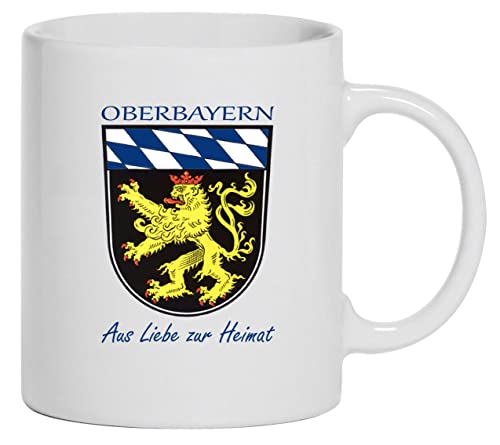 Kaffeehaferl Wappen Oberbayern - Aus Liebe zur Heimat Tasse Kaffeebecher Keramik, 330 ml Inhalt | Weiß von Bimaxx