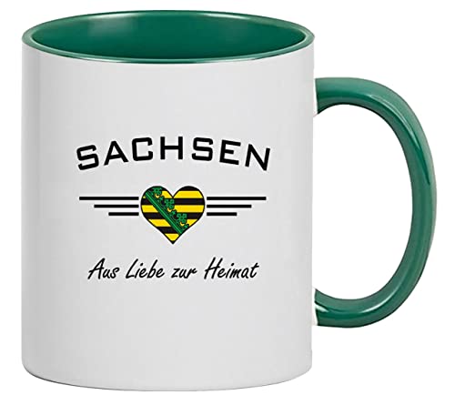 Kaffeepott Sachsen Herz mit Wappen - Aus Liebe zur Heimat Tasse Kaffeebecher Keramik, 330 ml Inhalt | Weiß/Grün Kaffeepott Sachsen Herz mit Wappen - Aus Liebe zur Heimat Tasse Kaffeebecher Keramik, 330 ml Inhalt | Weiß/Grün von Bimaxx