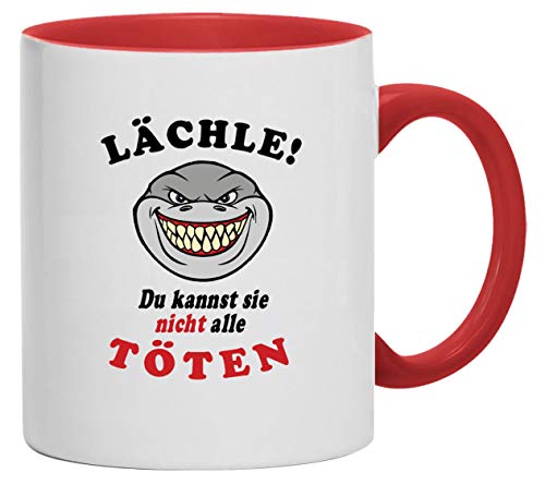 Lächle - Du kannst sie nicht alle Töten Tasse Kaffeebecher Keramik, 330 ml Inhalt | Weiß/Rot von Bimaxx