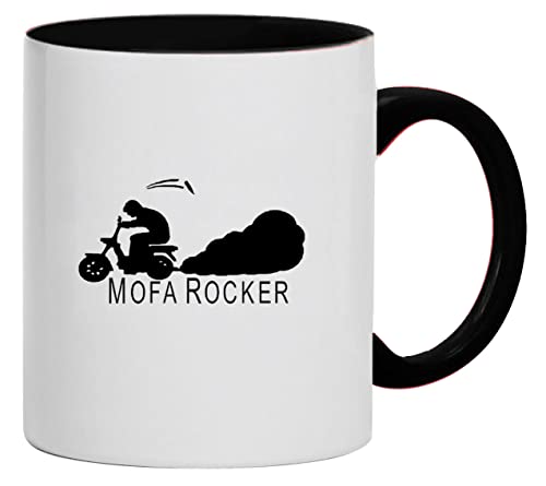 Mofa-Rocker Tasse Kaffeebecher Keramik, 330 ml Inhalt | Weiß/Schwarz von Bimaxx