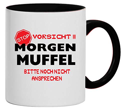 Vorsicht Morgen-Muffel - Nicht ansprechen Tasse Kaffeebecher, Keramik, 330 ml | Weiß/Schwarz von Bimaxx
