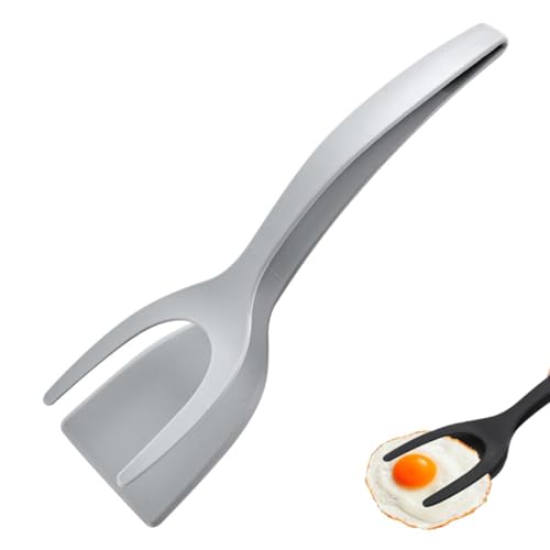 2 in 1 Spatel und Zange Spiegeleier Flipper Spatel Vielseitiger Küchen Pfannenwender Zange Fried Egg Spatula Hitzebeständige Spachtelklemme aus Nylon Geeignet zum Greifen (Grau) von Bimhayuu