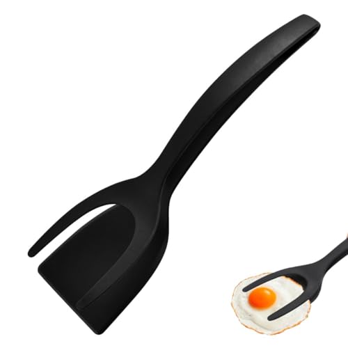 2 in 1 Spatel und Zange Spiegeleier Flipper Spatel Vielseitiger Küchen Pfannenwender Zange Fried Egg Spatula Hitzebeständige Spachtelklemme aus Nylon Geeignet zum Greifen (Schwarz) von Bimhayuu