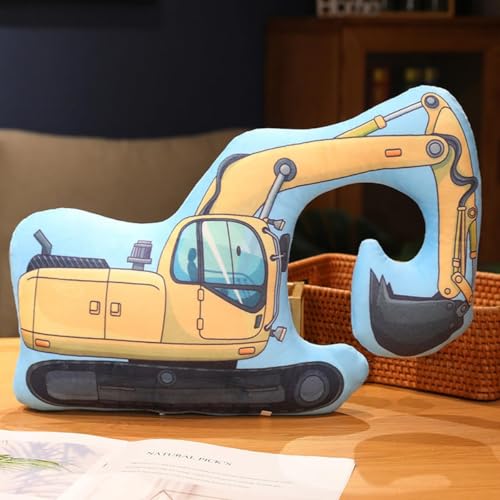 Bimhayuu Kreatives Kissen in Fahrzeugform, dekoratives Kissen, gefülltes Auto, LKW, Plüschkissen, niedliches Auto-Plüschkissen, dekoratives Kissen für Bett, Sofa, Auto, Couch, Dekoration (Bagger) von Bimhayuu