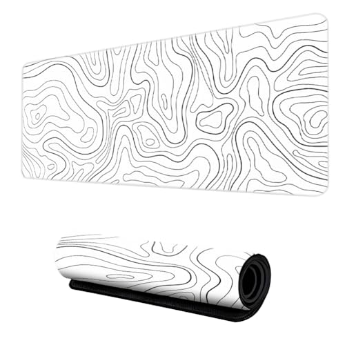 Mauspad Gaming Topographic Contour Mauspad Groß XL Mauspad Tastatur und Mauspad rutschfeste Schreibtischunterlage 80 x 30 cm Minimalistische Kontur für Büro (Weiß) von Bimhayuu